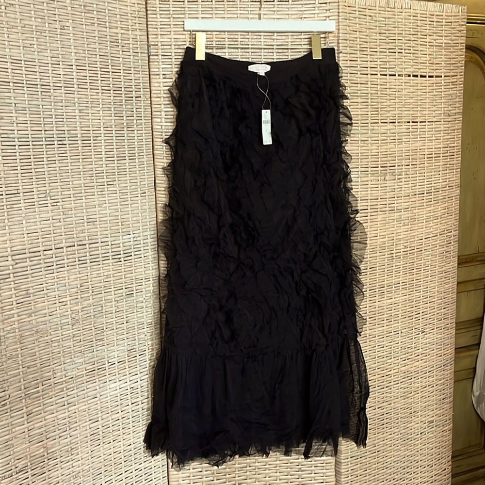 Anthropologie Kavita Bharti Midi Black ruffle tiered skirt size XL NWB New!